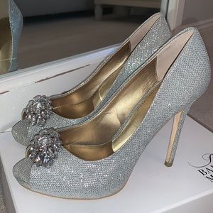 Belle by Badgley Mischka Silver Peep-Toe Heels